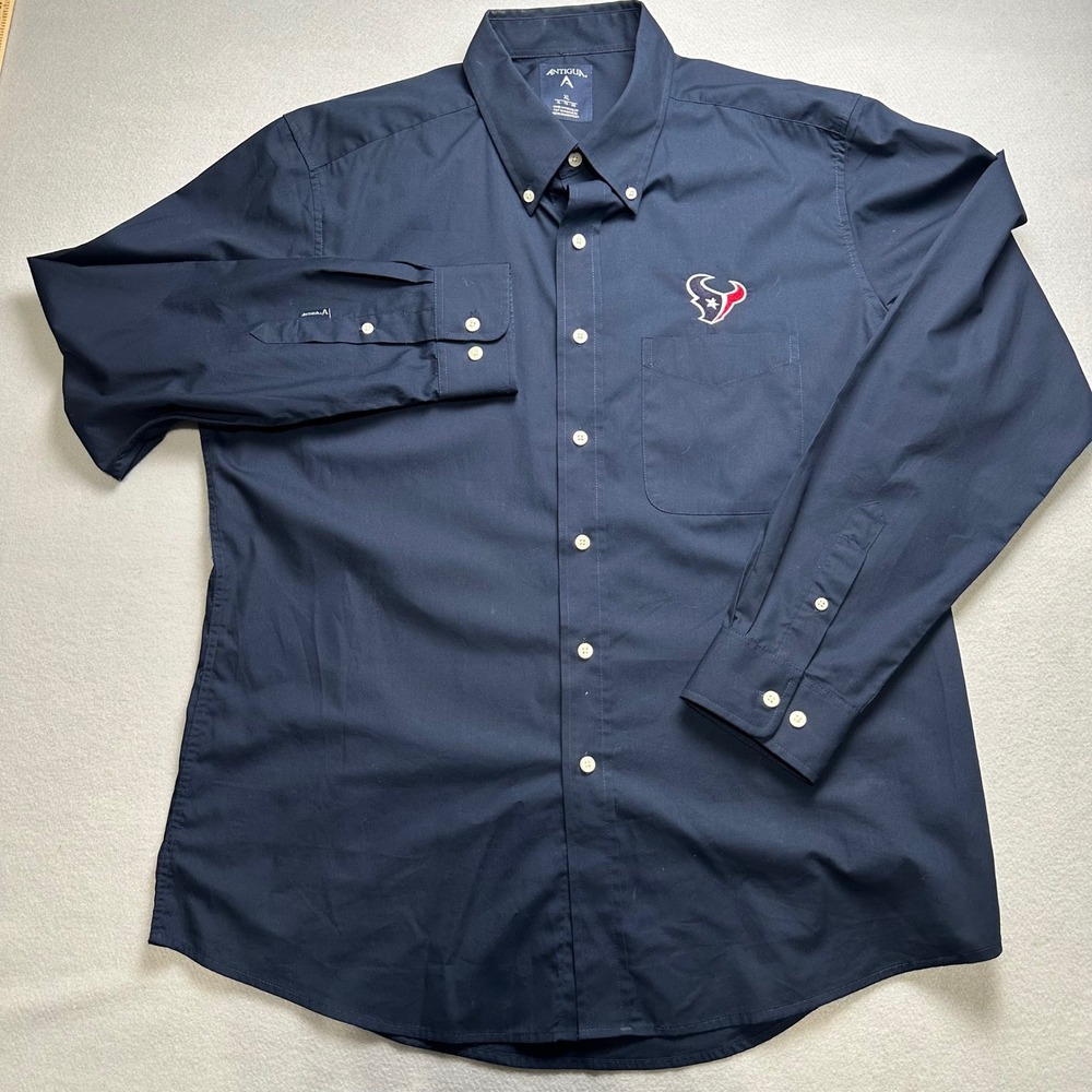 Antigua Houston Texans Button Down Shirt Mens XL Navy Blue NFL Long Sleeve Logo